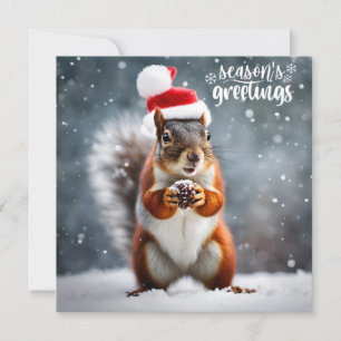 Cartes Pour Fêtes Annuelles Écureuil Père Noël de Noël avec Pinecone