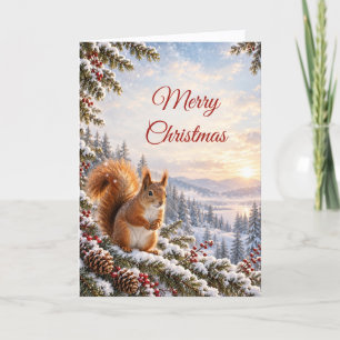 Cartes Pour Fêtes Annuelles Écureuil roux Noël chaleureux Épinette boisée