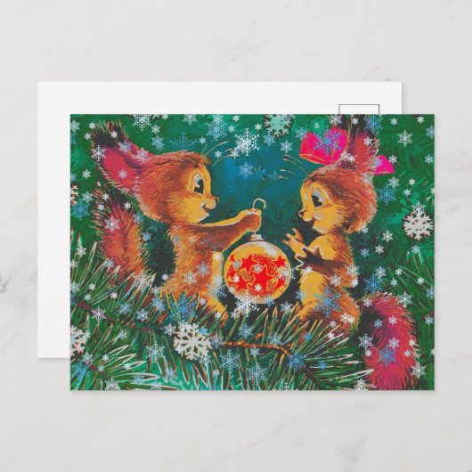 Cartes Pour Fêtes Annuelles Écureuils de Noël (Devant / Derrière)