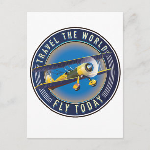 Cartes Pour Fêtes Annuelles Écusson de voyage Travel the World Fly Today