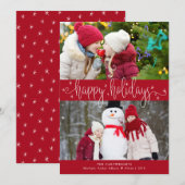 Cartes Pour Fêtes Annuelles Éditable Rouge et blanc Script HEUREUX VACANCES (Devant / Derrière)