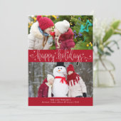 Cartes Pour Fêtes Annuelles Éditable Rouge et blanc Script HEUREUX VACANCES (Debout devant)