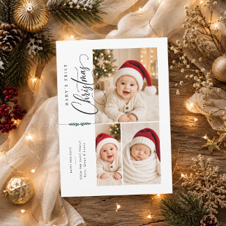 Cartes Pour Fêtes Annuelles Éditorial bébé premier Noël trois photos