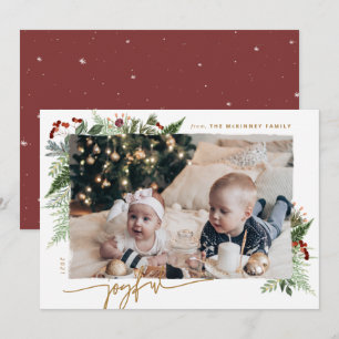 Cartes Pour Fêtes Annuelles Effet de Pinceau Sec Doré de Verdure Rustique JOYE