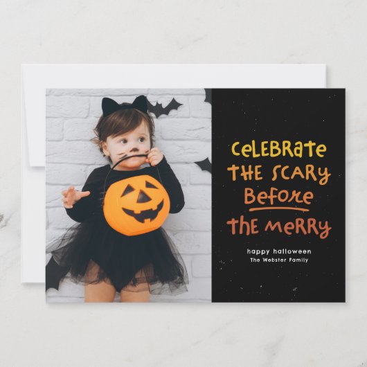 Cartes Pour Fêtes Annuelles Effrayant avant joyeux mignon photo Halloween (Devant)