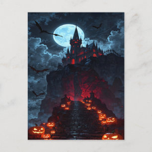Cartes Pour Fêtes Annuelles Éffrayant Château Vampire Citrouille Chemin Hallow