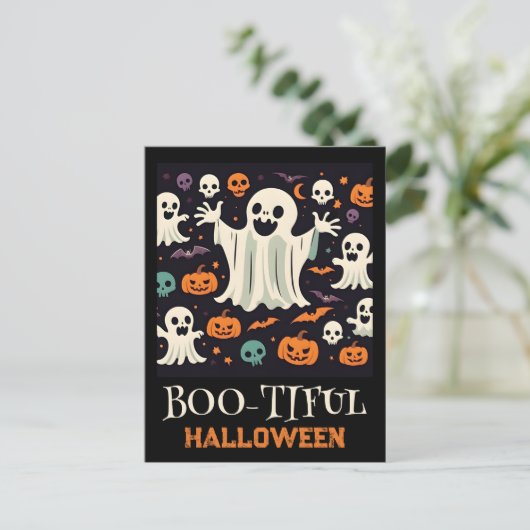 Cartes Pour Fêtes Annuelles Éffrayant Happy Ghost Boo-tiful Halloween (Debout devant)