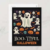 Cartes Pour Fêtes Annuelles Éffrayant Happy Ghost Boo-tiful Halloween (Devant / Derrière)