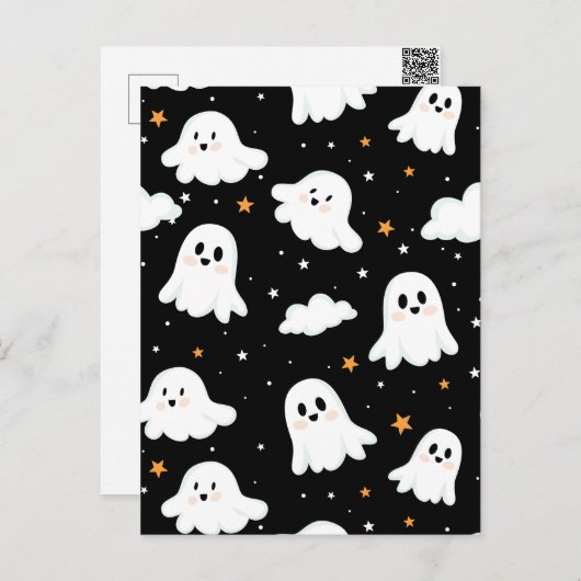 Cartes Pour Fêtes Annuelles Éffrayant mignon Halloween Ghost Nuageux Star Sky (Devant / Derrière)