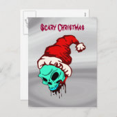 Cartes Pour Fêtes Annuelles Effrayant Noël Père Noël Crâne sang (Devant / Derrière)