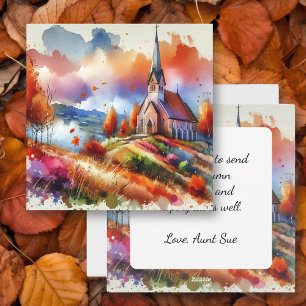 Cartes Pour Fêtes Annuelles Église aquarelle le jour d'automne Bénédictions
