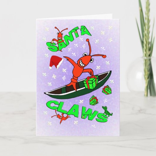 Cartes Pour Fêtes Annuelles Église Cajun Crawfish de Santa Claws (Devant)