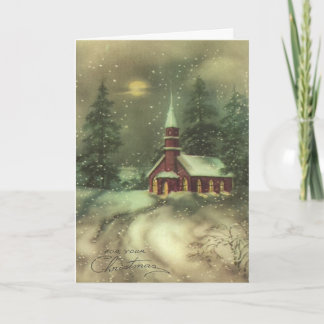 Cartes Pour Fêtes Annuelles Eglise d'art vintage dans une nuit de neige, Custo