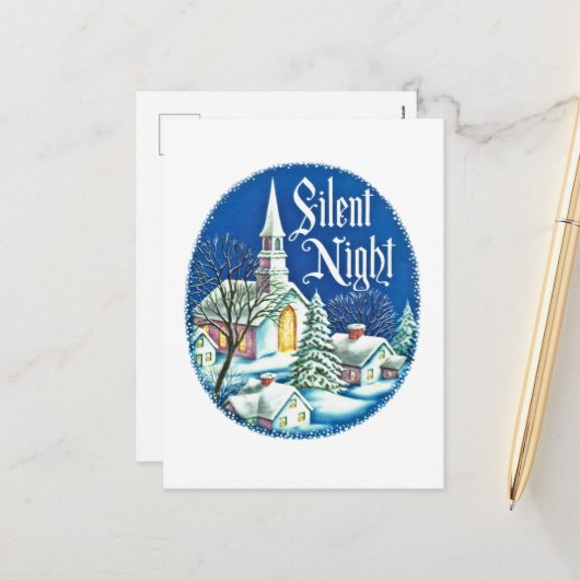 Cartes Pour Fêtes Annuelles église de Noël rétro (Devant/Arrière en situation)