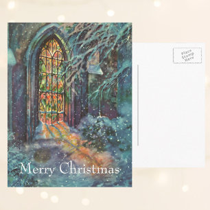 Cartes Pour Fêtes Annuelles Église de Noël vintage avec vitrail