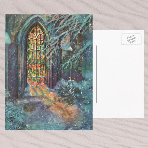 Cartes Pour Fêtes Annuelles Église de Noël vintage avec vitrail