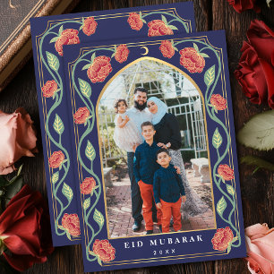 Cartes Pour Fêtes Annuelles Eid Moubarak Élégant Fleur Bleu Photo