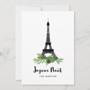 Cartes Pour Fêtes Annuelles Eiffel Tower and Pine Joyeux Noel   Photo Back
