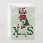 Cartes Pour Fêtes Annuelles Élan avec arbre (Devant / Derrière)