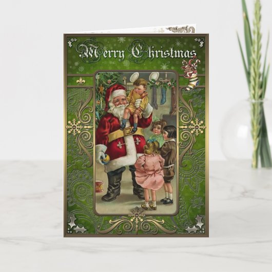 Cartes Pour Fêtes Annuelles Élégance de Noël - Père Noël et enfants. (Devant)