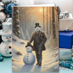 Cartes Pour Fêtes Annuelles Élégance Givrée Bonhomme de Neige Professionnel