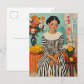 Cartes Pour Fêtes Annuelles Élégance striée avec fleurs (Devant / Derrière)