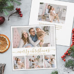 Cartes Pour Fêtes Annuelles Elégant 4 Photo Collage Gold Script Noël<br><div class="desc">Élégant minimaliste moderne blanc et or "Joyeux Noël" Calligraphie Script 4 Photo Collage Carte de vacances. Ce modèle de cartes de vacances festives, fantaisiste, quatre (4), présente un joli montage photo et dit "Joyeux Noël" ! Le texte de salutation "Joyeux Noël" est écrit dans une belle main lettré tourbillonnant swash-tail...</div>