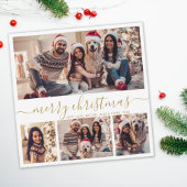 Cartes Pour Fêtes Annuelles Elégant 4 Photo Collage Gold Script Noël