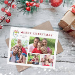 Cartes Pour Fêtes Annuelles Élégant 4 Photos Monogrammes<br><div class="desc">Elégante 4 photo Joyeuse carte de voeux de Noël avec crête d'aquarelle avec monogramme.</div>