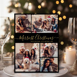 Cartes Pour Fêtes Annuelles Elegant 5 Photo Collage plus joli Noël<br><div class="desc">Script de calligraphie simple moderne noir et or 5 photo Collage Joyeux Noël Carte de vacances. Ce modèle festif, minimaliste, fantaisiste cinq (5) photo vacances carte de voeux avec une jolie grille photo collage et dit "Joyeux Noël"! Le texte de salutation "Merriest Christmas" est écrit dans une belle main lettré...</div>