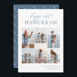 Cartes Pour Fêtes Annuelles Elegant 6 Photo Collage Happiest Hanoukka<br><div class="desc">Partagez de la joie avec ces cartes de fin de année Hanoukka modernes avec 6 de vos photos préférées dans une grille de montage. "Happiest Hanoukka" apparaît en haut en calligraphie lettrée à la main et en écriture serif classique. Personnalisez avec votre nom de famille et l'année en bas à...</div>