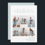 Cartes Pour Fêtes Annuelles Elégant 6 photo Collage Shalom Hanoukka<br><div class="desc">Partagez de la joie avec ces cartes de fin de année Hanoukka modernes avec 6 de vos photos préférées dans une grille de montage. "Shalom" apparaît en haut dans le lettrage connecté orné de minuscules étoiles. Personnalisez avec votre salutation de vacances, nom de famille et l'année en bas à droite....</div>