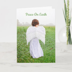 Cartes Pour Fêtes Annuelles Elégant Angel Paix sur Terre Blanc Vert