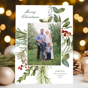 Cartes Pour Fêtes Annuelles Elégant aquarelle Botanique une photo Noël