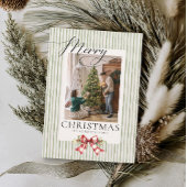 Cartes Pour Fêtes Annuelles Elégant aquarelle Bow vert Script Noël