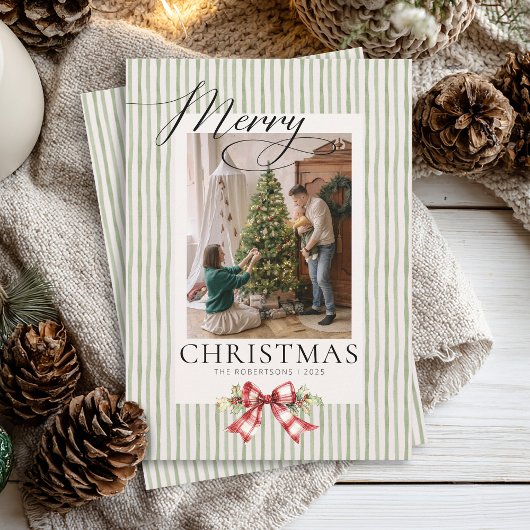 Cartes Pour Fêtes Annuelles Elégant aquarelle Bow vert Script Noël