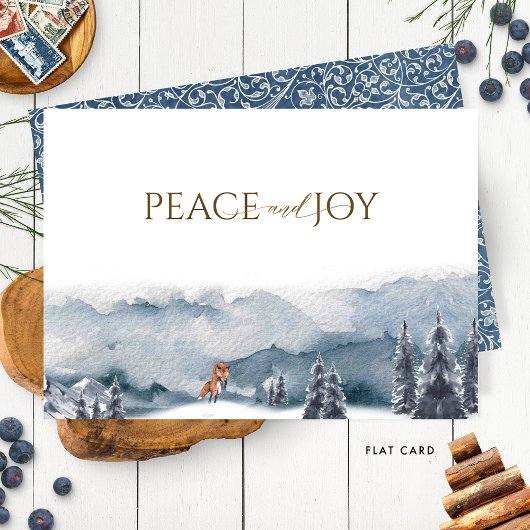 Cartes Pour Fêtes Annuelles Elégant aquarelle forêt et renard, paix et joie