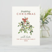 Cartes Pour Fêtes Annuelles Elégant Aquarelle Mistletoe Joyeux Noël (Debout devant)