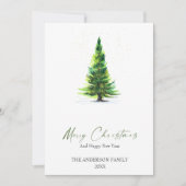 Cartes Pour Fêtes Annuelles Elégant Aquarelle Pine Tree Noël Salutation (Devant)