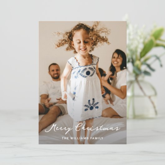 Cartes Pour Fêtes Annuelles Elégant Aquarelle Script photo Noël (Debout devant)