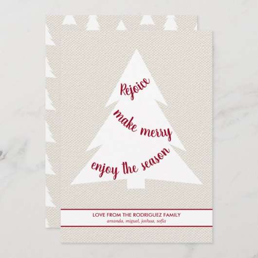 Cartes Pour Fêtes Annuelles Elégant arbre de Noël blanc Burgundy Script Beige (Devant / Derrière)