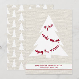 Cartes Pour Fêtes Annuelles Elégant arbre de Noël blanc Burgundy Script Beige