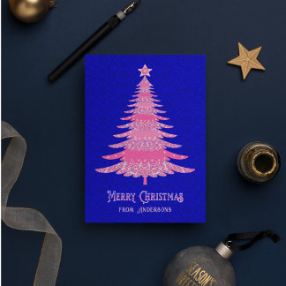Cartes Pour Fêtes Annuelles Élégant arbre de Noël rose bleu Personnalisé