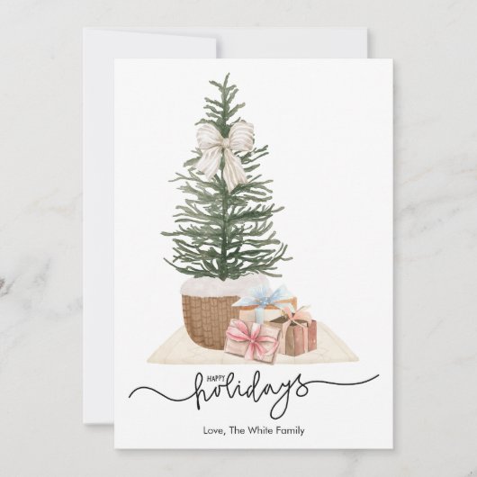 Cartes Pour Fêtes Annuelles Élégant arbre de Noël simple présente plat (Devant)