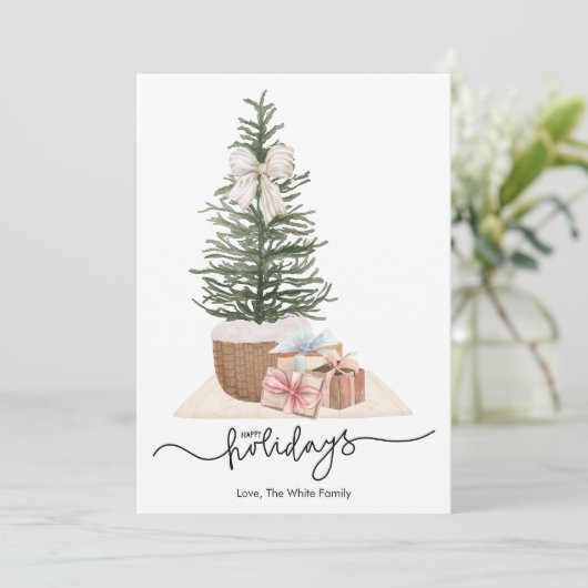 Cartes Pour Fêtes Annuelles Élégant arbre de Noël simple présente plat (Debout devant)