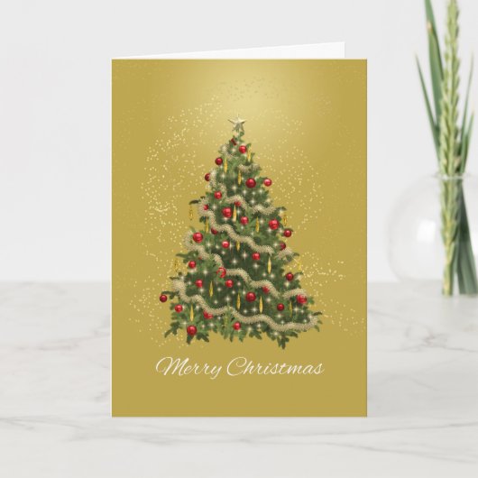 Cartes Pour Fêtes Annuelles Élégant arbre de Noël vert et or (Devant)