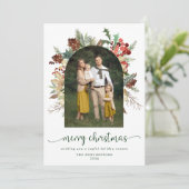 Cartes Pour Fêtes Annuelles Élégant Arc verdoyant Joyeux Noël Photo (Debout devant)
