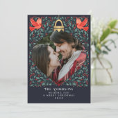 Cartes Pour Fêtes Annuelles Élégant Art populaire Cardinal Noël Foliage Photo (Debout devant)