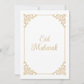 Cartes Pour Fêtes Annuelles Élégant Baroque Script Or Blanc Eid Mubarak (Devant)