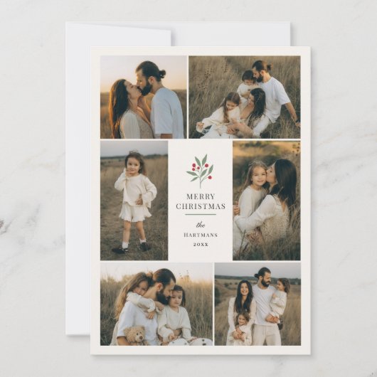 Cartes Pour Fêtes Annuelles Elégant Berry Botanical Christmas 6 Photo Collage (Devant)